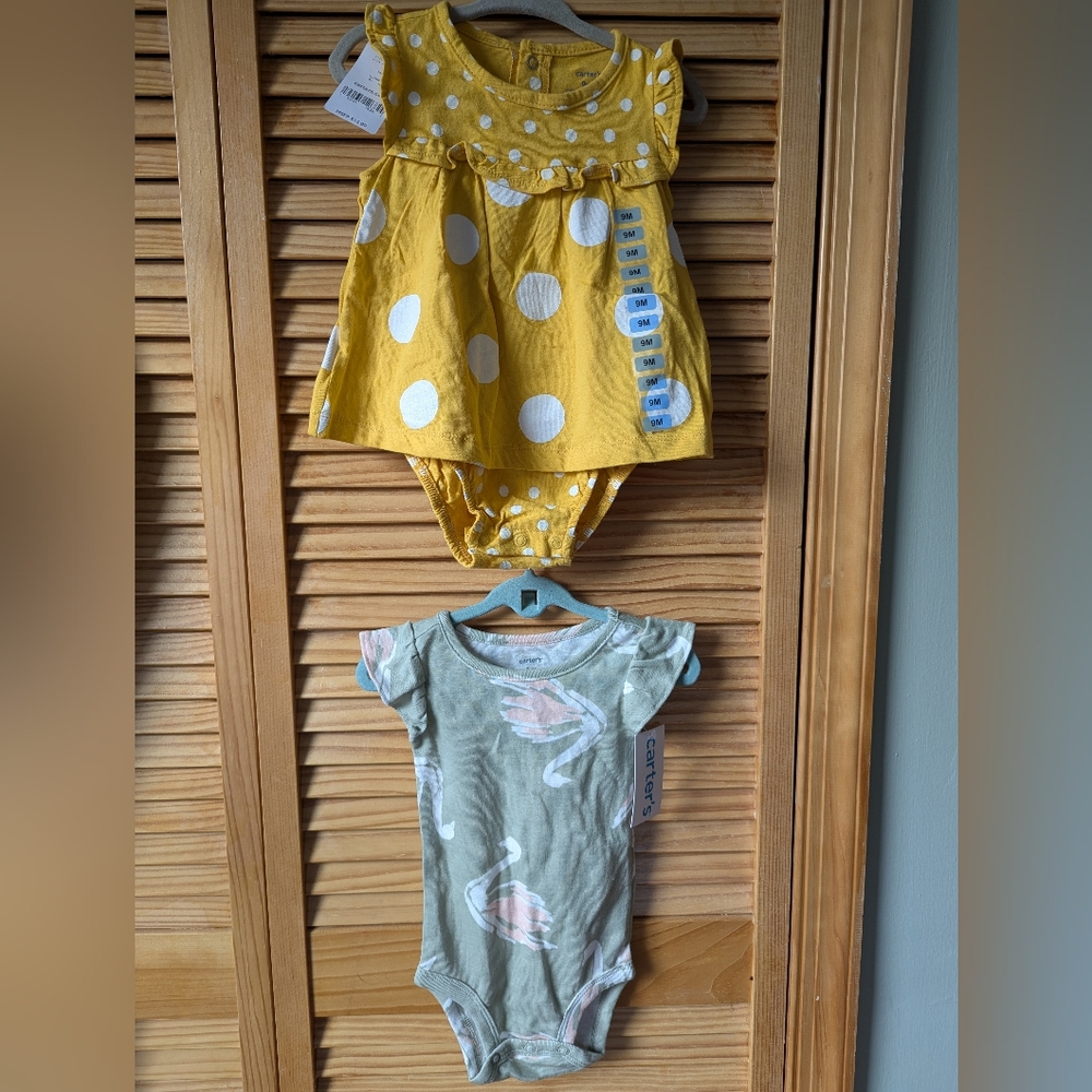 Set of 2, Baby Onesie and Dress w/Bloomers, New w/Tags, 6 month & 9 month, Girl
